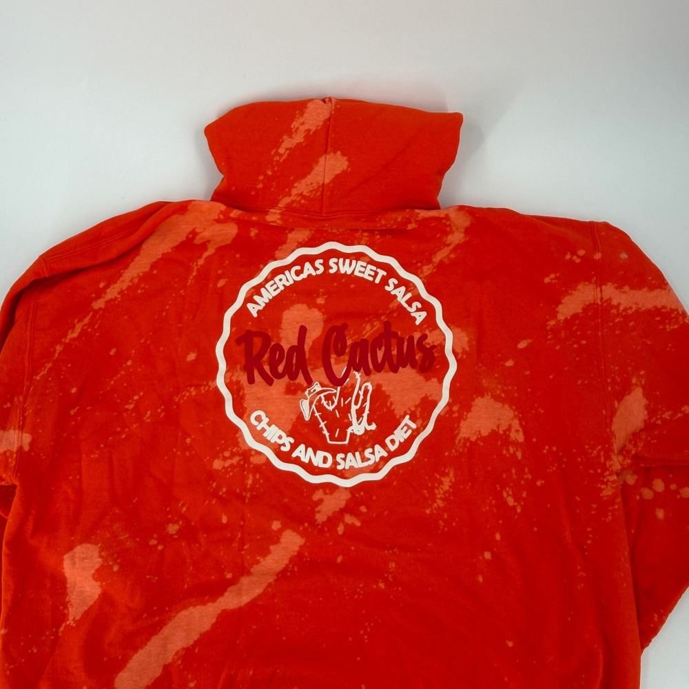 Gildan Hoodie Red Cactus Chips Salsa Diet Bleach Wash Modern Men 2XL Orange Neon